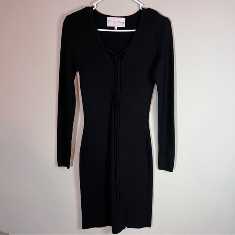 Charles Henry Black Laceup Bodycon Knit Dress